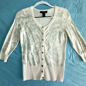 WHBM White with Foil design through out Women's 3/4 Cardigan!